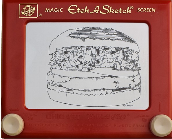 All-American Veggie Burger Red Robin Etch A Sketch Art by David Roberts