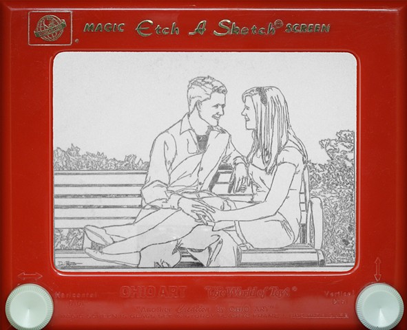 Aly and Race Warburton engagement portrait Etch A Sketch by David Roberts
