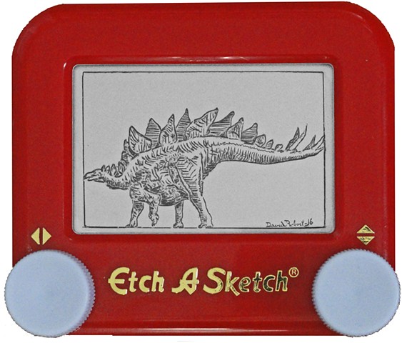 Stegosaurus dinosaur etch a sketch art after Paul Heaston by David Roberts