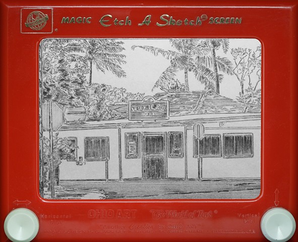 Hukilau Cafe Hawaii Laie Etch A Sketch Art by David Roberts