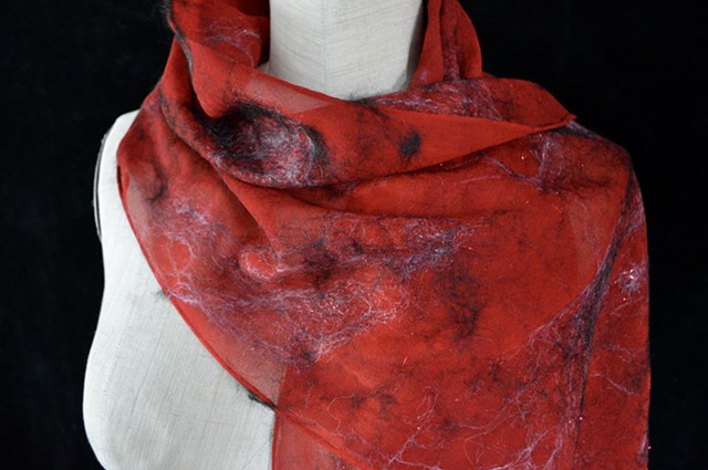 Red Nuno Felt Sparkly Scarf (Detail)