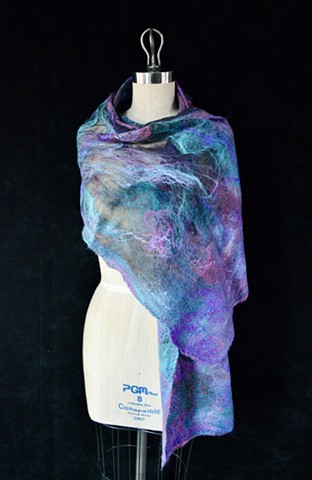Nuno Felt Scarf-Purple, Pink, Turquoise, & Black