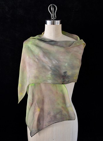 Chiffon Scarf 16-Green & Grayish Brown