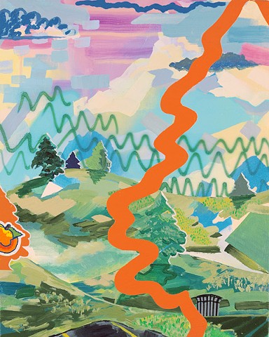 "Just peachy" by Ian Sonsyadek, Acrylic and spray paint on canvas on panel