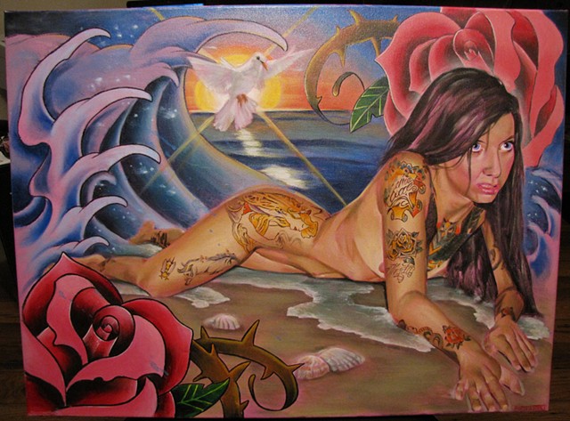 aphrodite oil and acrylic painting. realism and traditional mix