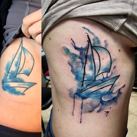 Watercolor to the sailboat (before & after)