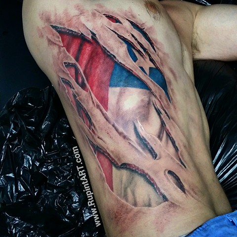 chilean flag tattoo. color tattoo. realistic tattoo. memorial tattoo