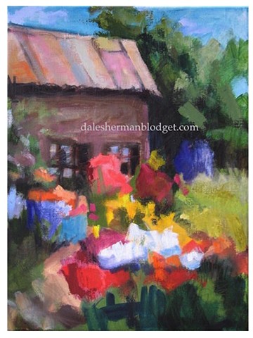 garden painting, impressionist, colorful, 