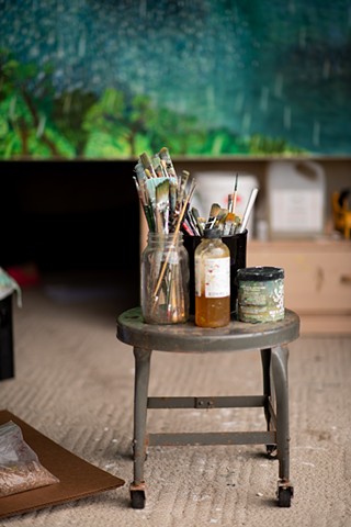 Paint brushes in studio, Minnesota. Photo by Mathew Brutger