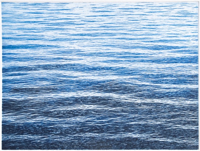 Polymer photogravure intaglio print of the calm blue surface of Mille Lacs Lake, Minnesota.