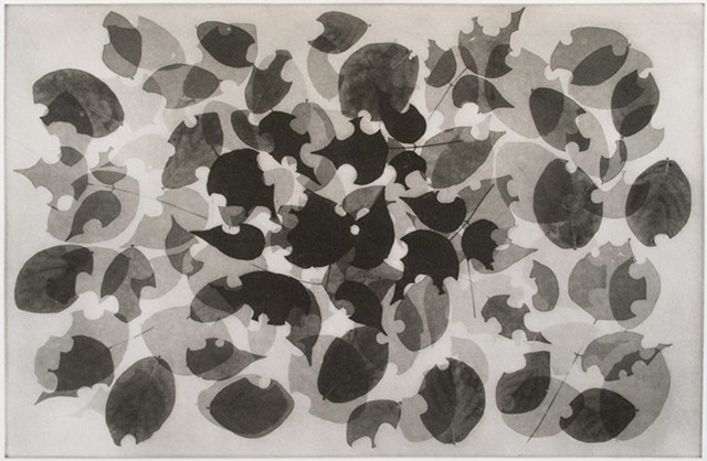 Polymer photogravure print "Bee Leaf-Cuttings" by John Pearson