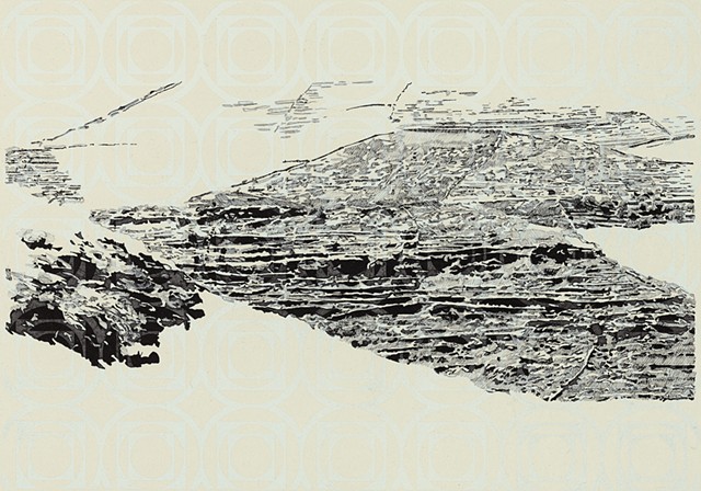 Domestic Stratigraphies 5, 2021, lithograph and ink drawing on paper, 29 x 41.5 cm