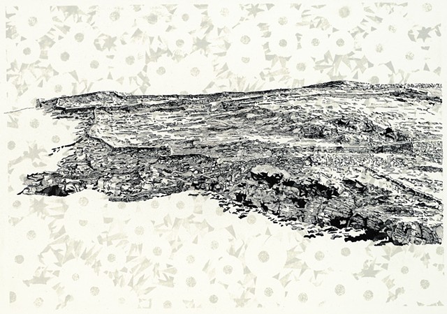 Domestic Stratigraphies 4, 2021, lithograph and ink drawing on paper, 29 x 41.5 cm