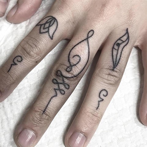 Unalome, eye and lotus finger tattoos. By resident tattoo artist Amy Jones. Melbourne Female tattoo artist, Victoria, Australia. 