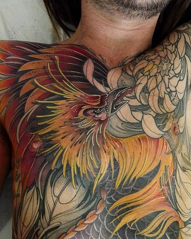 Full torso tattoo, in progress. By Samantha Sirianni. La Flor Sagrada Tattoo. Melbourne