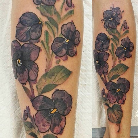 Watercolour style flowers By Tattoo Artist Samantha Sirianni. La Flor Sagrada Tattoo. Melbourne. Australia