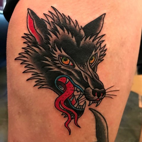 Wolf tattoo by Andrea Daniel. @tatt2andrea. La Flor Sagrada Tattoo, Melbourne. 
