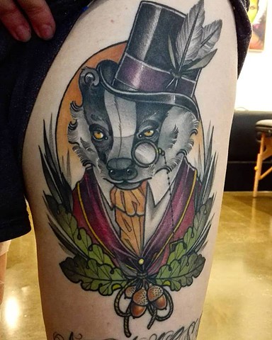 Tattoo by Samantha Sirianni. Gentleman Badger. La Flor Sagrada Tattoo