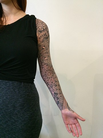 Full Geometric blackwork tattoo sleeve with Ornamental mandala by Alvaro Flores in Melbourne Australia