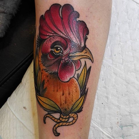 Samantha Sirianni. Chicken Tattoo. By Artist Samantha. La Flor Sagrada Tattoo. Melbourne. Australia