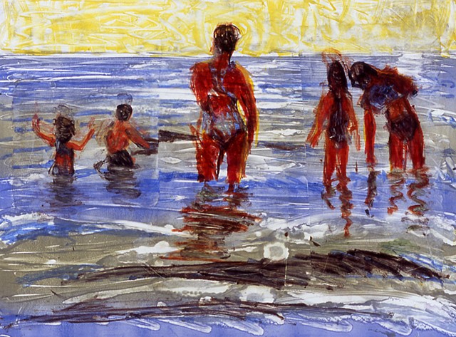 monotype print, beach, figurative,
