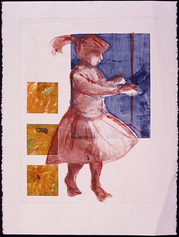 monotype print, figurative, child, dancing