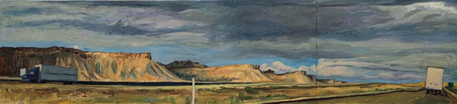 landscape, long, horizon line, southwest, trucks, Utah, book cliffs