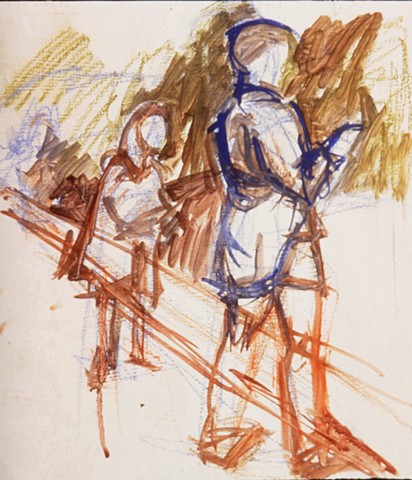 rough sketch of a child and an adult fishing