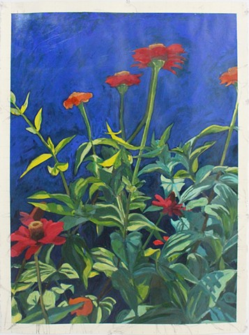 Zinnias outer left