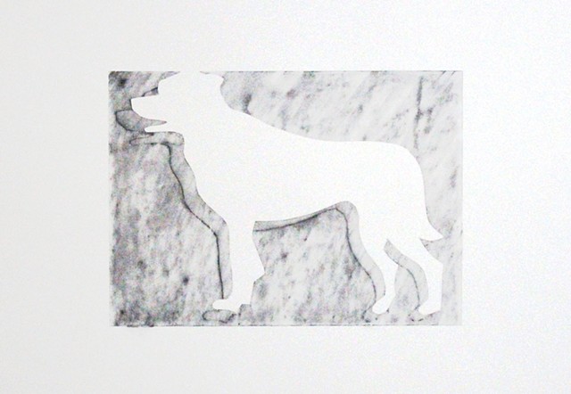 silkscreen monotype, dog, graphite