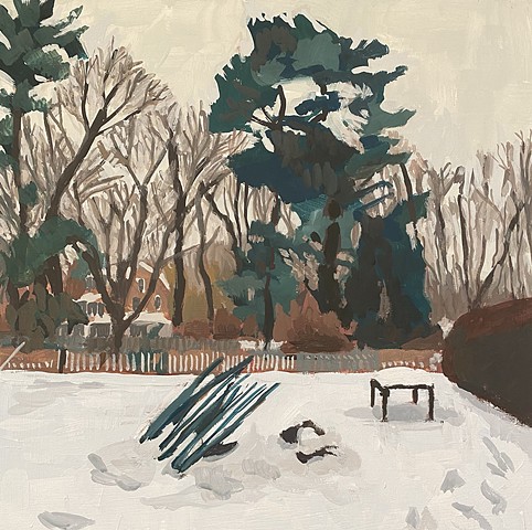 Snowy Yard with Pine Tree