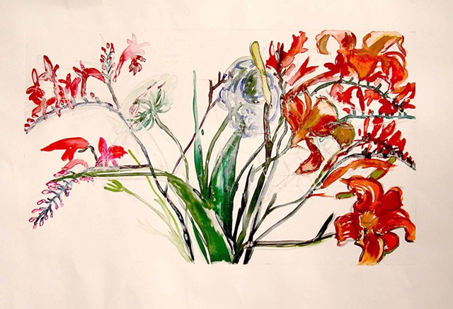 silkscreen monotype, floral, digital