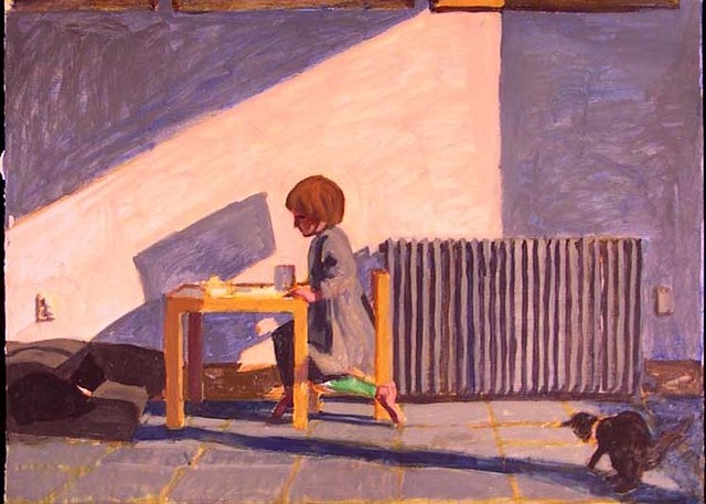 painting on paper, figurative, interior