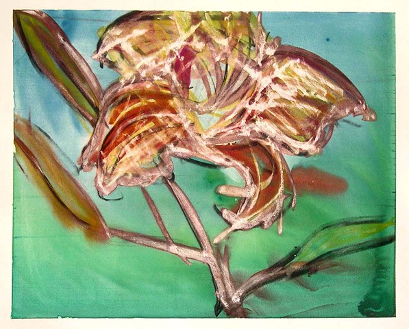 silkscreen monotype, floral, lilly