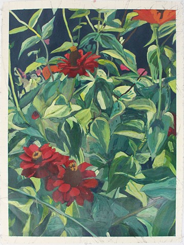 Zinnias outer right