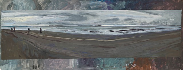 landscape, acrylic, gouache, Cook Inlet, mudflats, beach combers, grey distance, vast horizon
