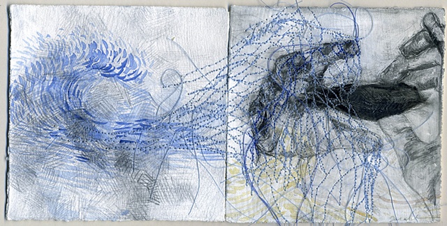 extracted from, thread, pencil and paint, 4'' x 8'', 2009