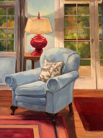 Painting of my grandmother's blue chair, which sits in my house now, by Kate Harr