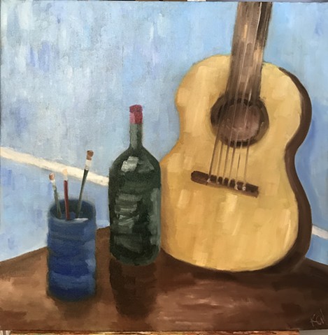 Guitar, oil on canvas, original artwork by Kate Harr