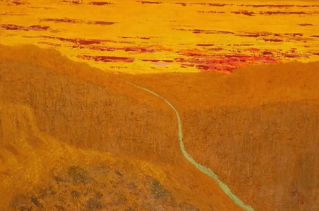 A painting of a canyon sunset by John Kaufmann