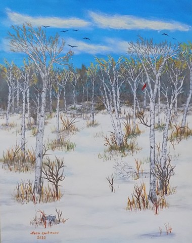 painting of birch trees by John Kaufmann