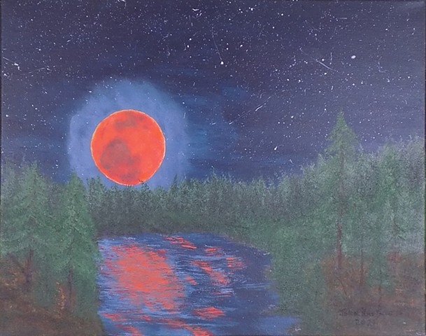 landscape painting of the Wolf Moon 2021 by John Kaufmann