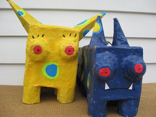 Don't be shy and say hi to my imaginary friends out of paper mache!