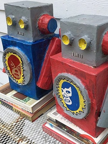 Upcycled paper mâché robot