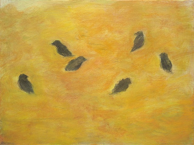 Six Birds on Yellow