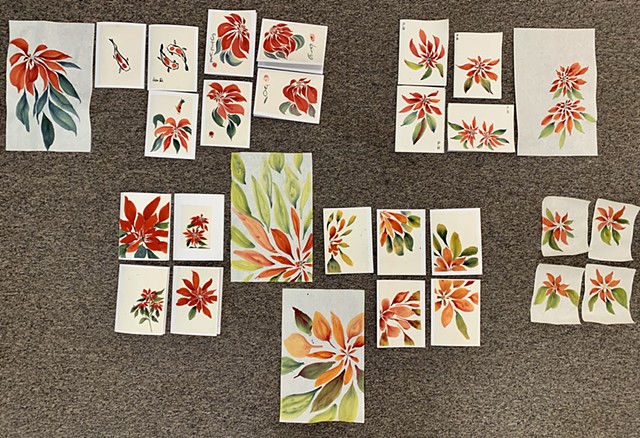 CHINESE PAINTING: POINSETTIA HOLIDAY CARDS