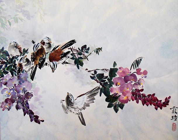chinese painting brush painting birds flowers