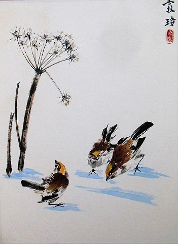 Chinese painting brush painting birds flowers