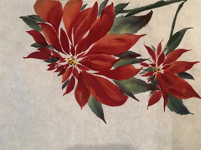 CHINESE PAINTING: POINSETTIA HOLIDAY CARDS