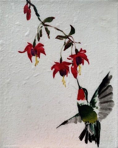 collage, hummingbird bird, fuchsia